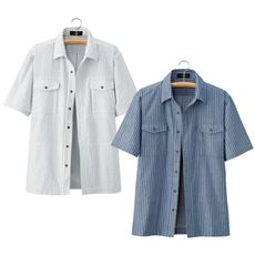 10ポケットストライプシャツジャケット(色違い2枚組)