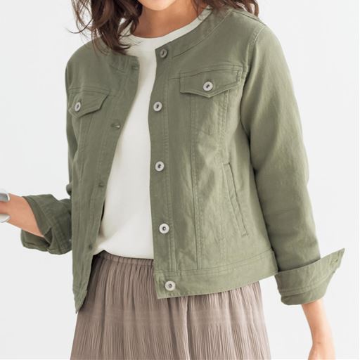 ノーカラーgジャン風ジャケット コンパクトなサイズ感で 春先に活躍 セシール Cecile