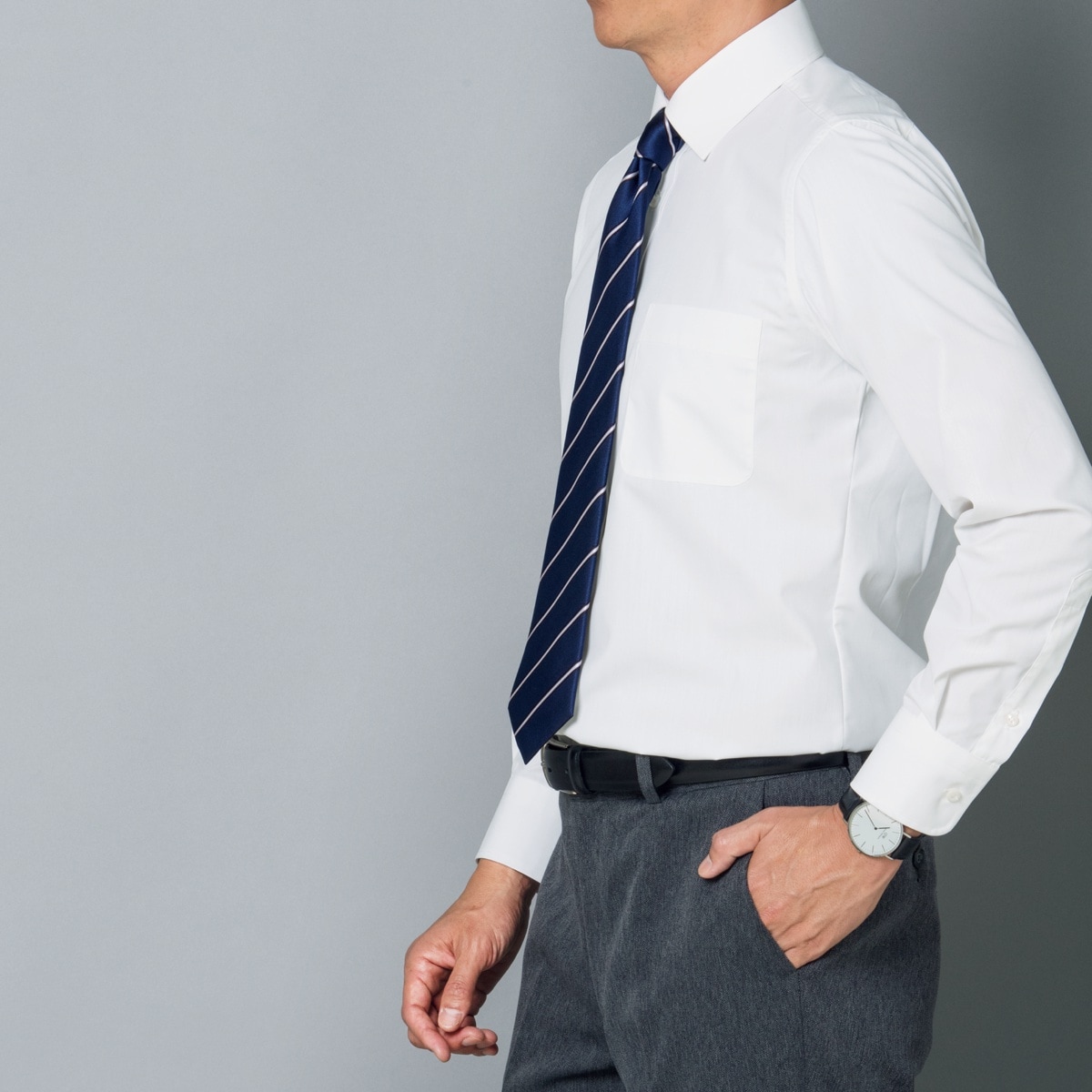 形態安定メンズビジネス白yシャツ 長袖 抗菌防臭 防汚加工 セシール Cecile