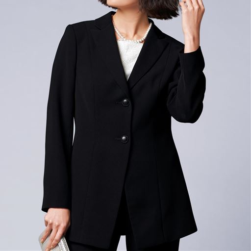 ぽっちゃりさんサイズ ロングジャケット 胸当て付き ブラックフォーマル セシール Cecile