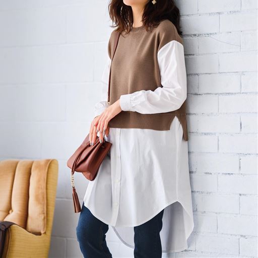 ぽっちゃりさんサイズ フェイクレイヤードロングシャツ セシール Cecile