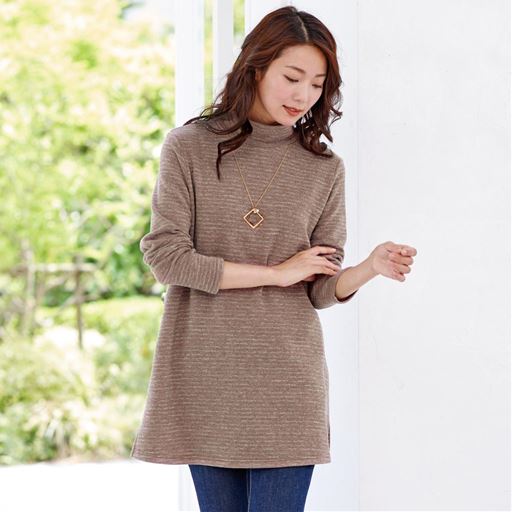 エアロモア裏起毛杢調ボーダーチュニック セシール Cecile