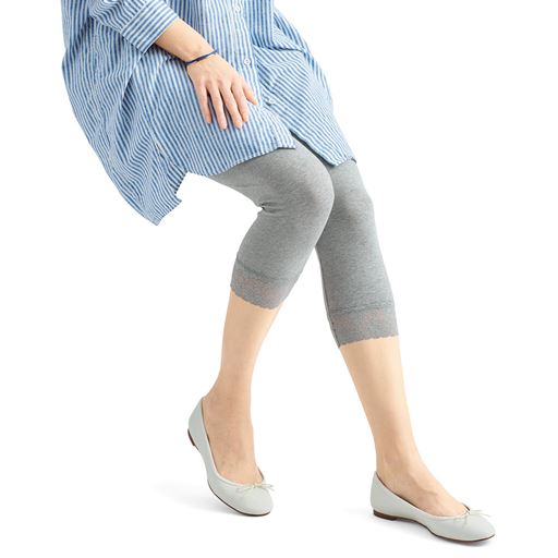 綿混ストレッチ レース付7分丈スパッツ お腹すっぽりで安心 セシール Cecile