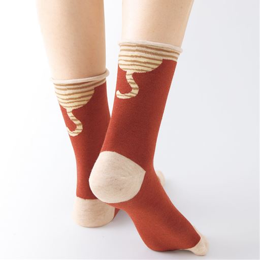 綿混猫ソックス 色 柄違い3足組 かかと つま先補強 セシール Cecile