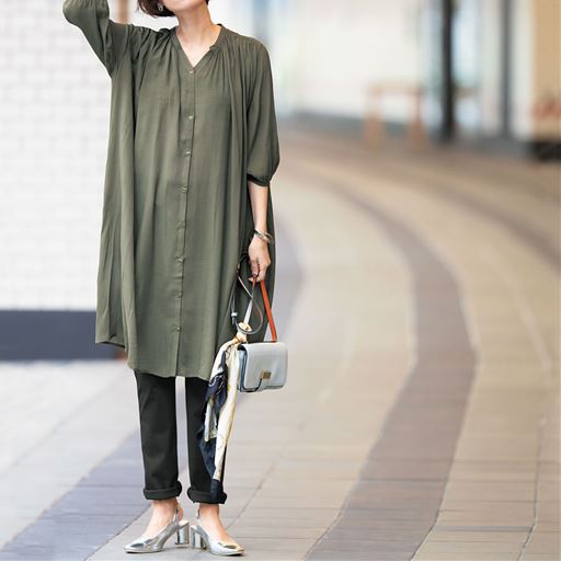 ロングシャツワンピース 接触冷感 速乾 ゆったりシルエット セシール Cecile
