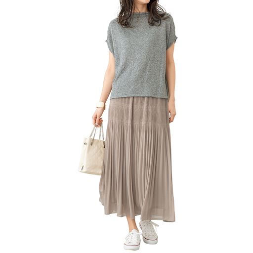 部分プリーツロングスカート 手洗いok セシール Cecile 部分プリーツロングスカート 手洗いok セシール Cecile
