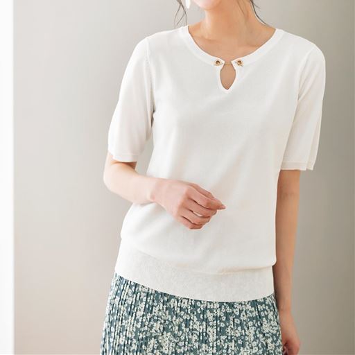 アクセ付きニットプルオーバー Uvカット 接触冷感 セシール Cecile