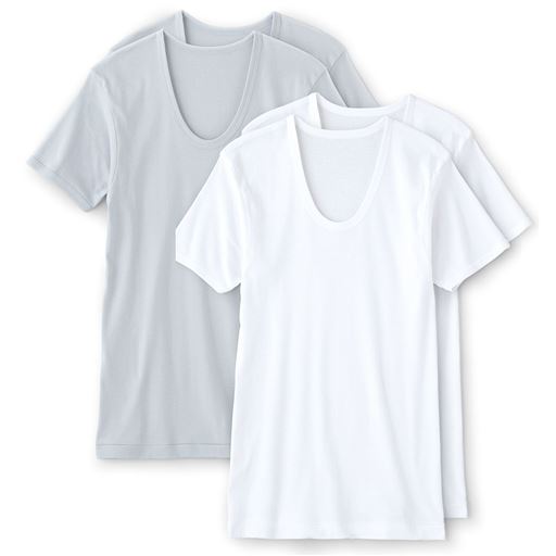 2枚組 男の消臭 抗菌半袖インナー Uネック 綿100 セシール Cecile