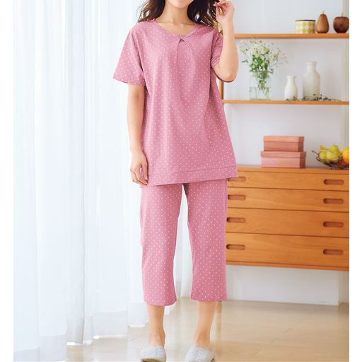 綿100 半袖tタイプパジャマ ドット柄 セシール Cecile