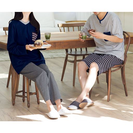 綿100 お得な4点セットパジャマ 男女兼用 長袖 長パンツ 半袖 ハーフパンツ セシール Cecile