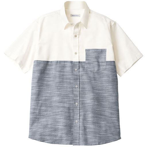 綿100%切替デザインシャツ(半袖)/爽やかスラブシャンブレー素材