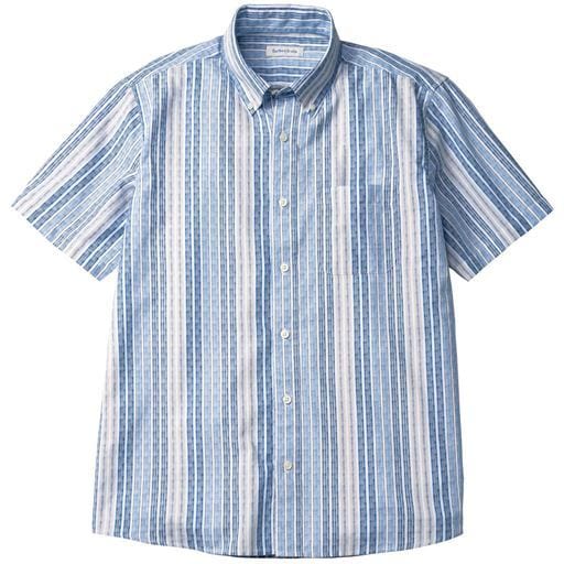 綿100%変わり織りストライプ柄シャツ(半袖)