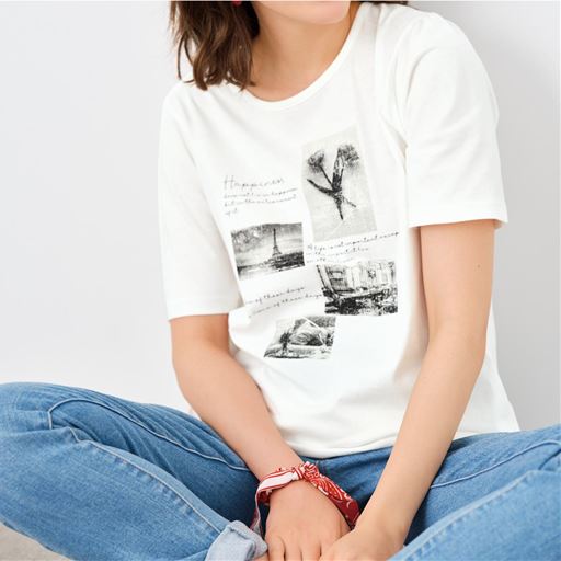 ぽっちゃりさんサイズ ロング丈プリントtシャツ 半袖 綿100 セシール Cecile