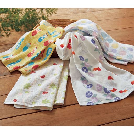 泉州産 やわらか薄手ガーゼ手ぬぐい 柄違い4枚組 セシール Cecile