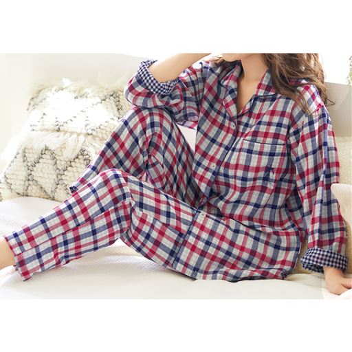 人気のチェック柄シャツパジャマ 綿100 二重ガーゼ セシール Cecile