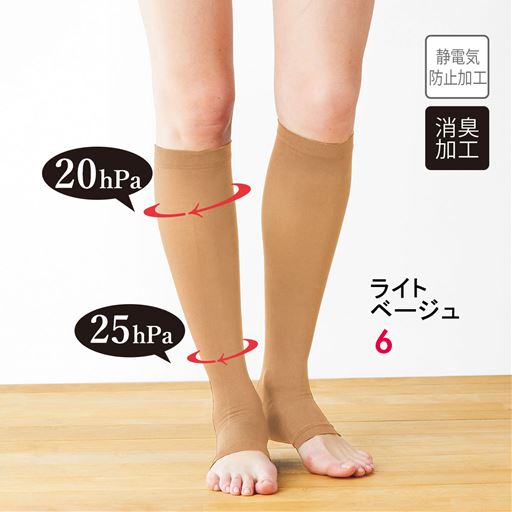 弾性着圧ハイソックス オープントゥ 厚地タイプ 消臭加工 セシール Cecile