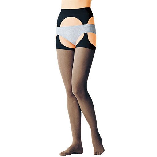 パンティストッキング サスペンダータイプ パンティ部レス 穴あき セシール Cecile