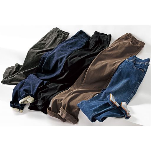 ニットデニムストレートパンツ スマートニットジーンズ 選べる4レングス 洗濯機ok セシール Cecile