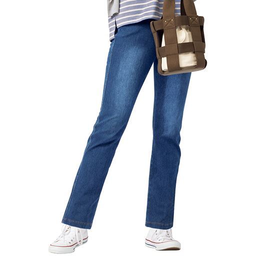 ニットデニムストレートパンツ(スマートニットジーンズ)(全方向ストレッチ・やわらか・選べる4レングス・洗濯機OK・1年中はける)