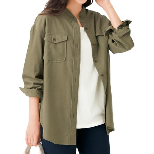 ぽっちゃりさんサイズ バンドカラーコーデュロイビッグシャツ セシール Cecile