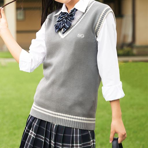 Spiral Girlニットベスト Vネック ライン入り スクール 制服 セシール Cecile
