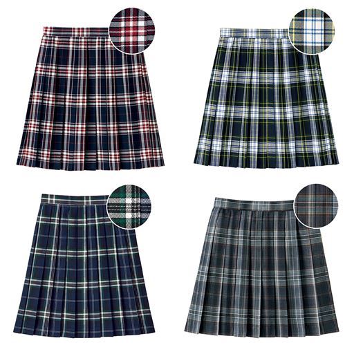 裏地・アジャスター付きプリーツスカート(日本製・チェック柄)(防しわ)(スクール・制服)