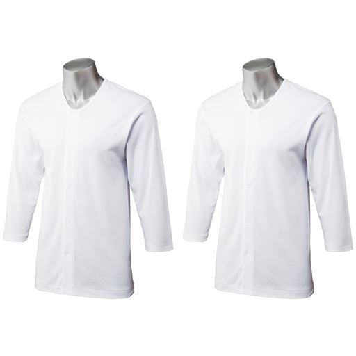 8分袖前開き丸首シャツ 2枚組 セシール Cecile