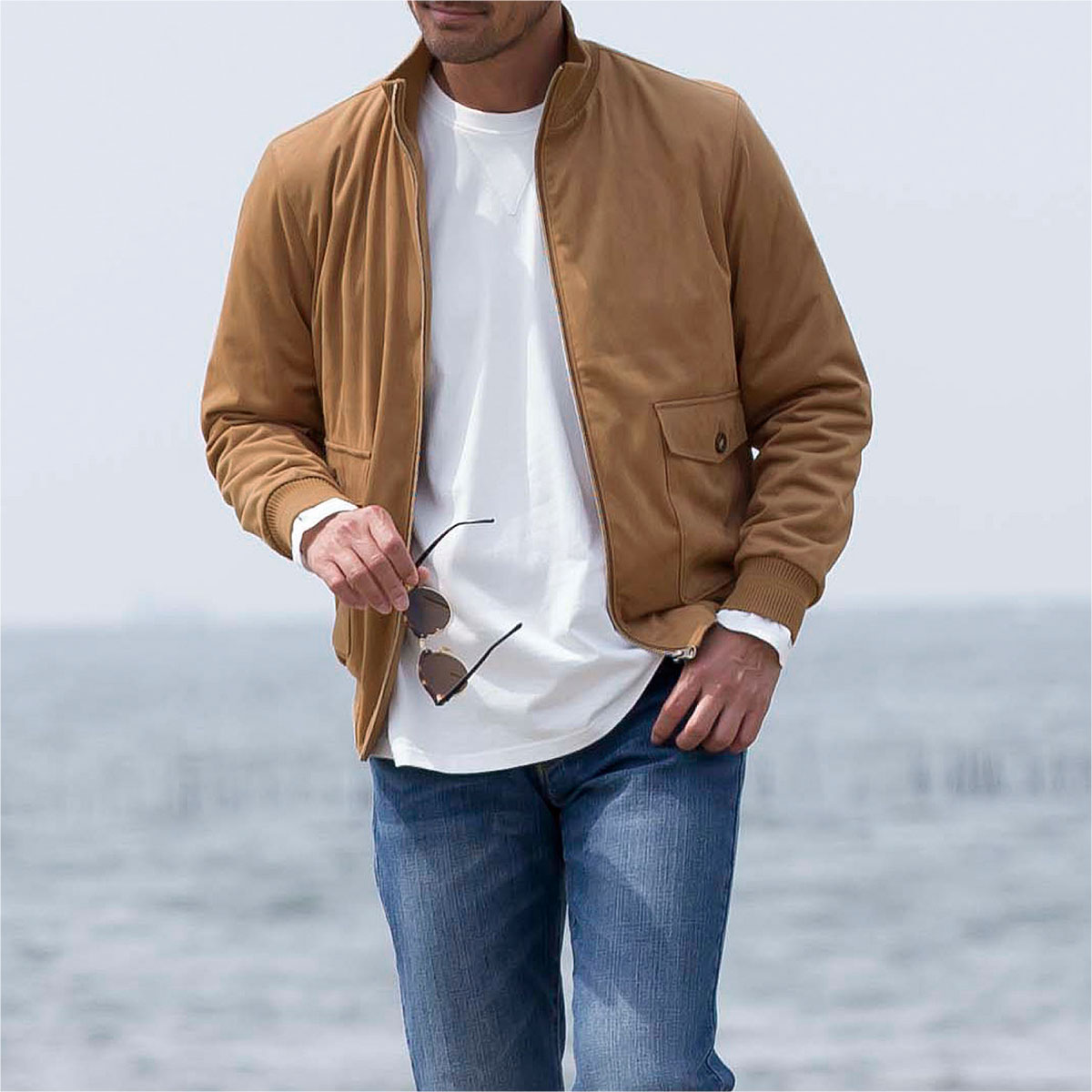 撥水 ストレッチ フェイクスウェード素材の薄中綿バルスタージャケット ファッション通販ならセシール Cecile