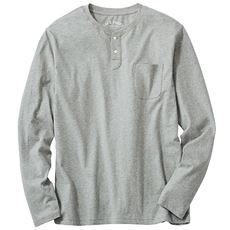 綿100%ヘンリーネックTシャツ(長袖)/オーガニックコットン使用素材