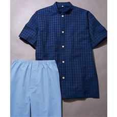 サッカー織シャツパジャマ/バンドカラー(半袖)
