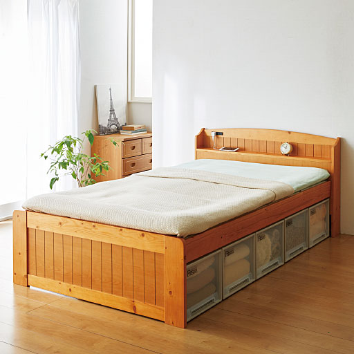 セミダブル ライトブラウン<br>最上段(床面高43cm)設定時。大容量のベッド下収納に最適です。