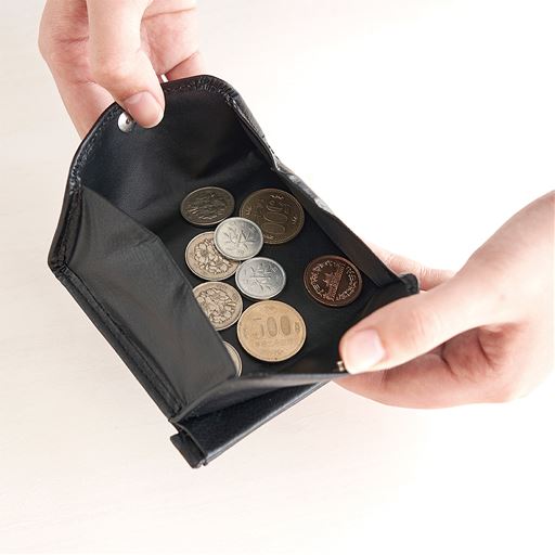 小銭入れはボックス型で、コインが見やすく出し入れしやすい仕様。