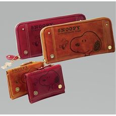 SNOOPY(スヌーピー)ビッグフェイスシリーズ ラウンド札入れ長財布、折りたたみミニ財布