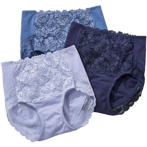 色違い3枚組 綿混レーシィショーツ ストレッチ はきこみ丈スタンダード セシール Cecile