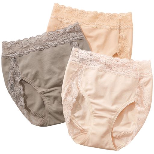 色違い3枚組 綿混レーシィショーツ ストレッチ はきこみ丈スタンダード セシール Cecile