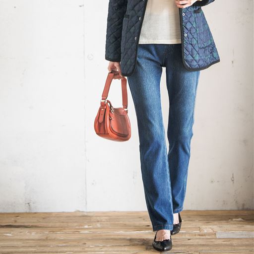 裏起毛ニットデニムストレートパンツ あったか 選べる4レングス セシール Cecile