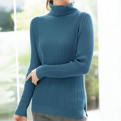 リブ編みタートルネックニット 綿混 洗濯機ok セシール Cecile