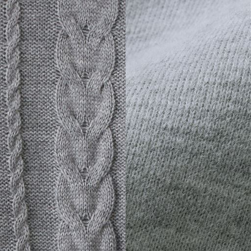 ニット×カットソーの異素材使いケーブル編みが目を引くデザイン。1枚でおしゃれ度倍増!