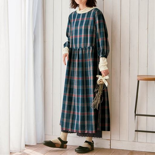 ぽっちゃりさんサイズ ビッグチェックワンピース セシール Cecile