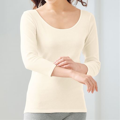 脇に縫い目のないコットン100 8分袖インナー オーガニックコットン100 セシール Cecile