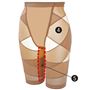(4)サイドの当て布が、骨盤まわりを横からサポート。(5)肌側内もも部に吸汗速乾素材を使用、さらっと快適。