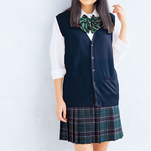 抗菌防臭 薄手前開きニットベスト スクール 制服 セシール Cecile