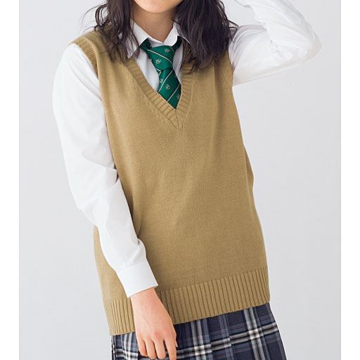 年間使いやすい綿100 ベスト Vネックニット 洗濯機ok スクール 制服 セシール Cecile