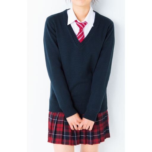 年間使いやすい綿100 Vネックニット セーター 洗濯機ok スクール 制服 セシール Cecile