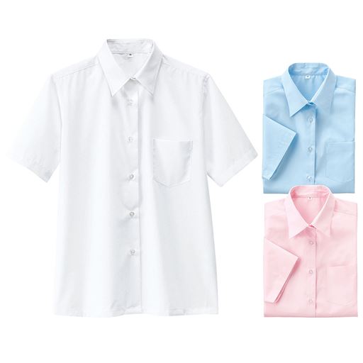 半袖シャツ・ブラウス(スクール・制服)<br>カラー:ホワイト/ソフトピンク/ペールサックス<br>サイズ:S/M/L/LL