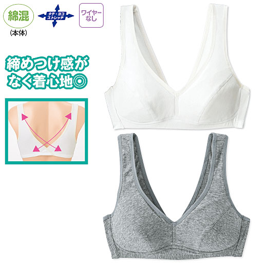 締め付け感が少ないスポーツブラ ワイヤーなし バッククロスで動きやすい セシール Cecile