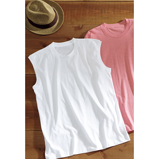 暑い日も快適な綿100%スリーブレスTシャツ<br><br>※レッド系の販売はございません。