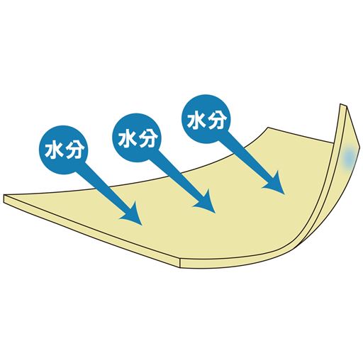 尿ジミもニオイも軽減する機能加工 尿を吸収する吸水加工・染みだしにくい防水加工で、尿ジミを軽減。消臭効果もあり、気になる臭いの悩みを解消します。