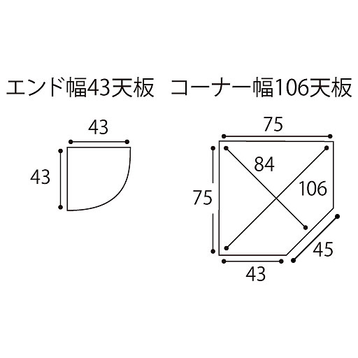 コーナー天板サイズ<br>左:1・11・21共通 右:9・19・29共通  ※寸法の単位はcmです。