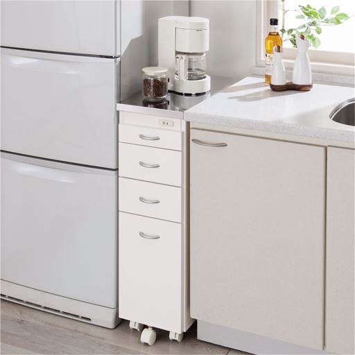 シンクサイド収納 コンセント付き収納棚 スライドテーブル キャスター付き セシール Cecile